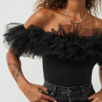 Ekeshwara black net frill swimwear bodysuit for womens