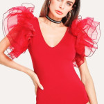 Ekeshwara red swimwear bodysuit for women